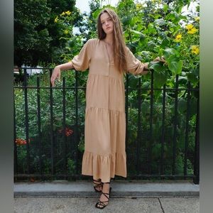 ZARA TIERED LINEN BLEND DRESS